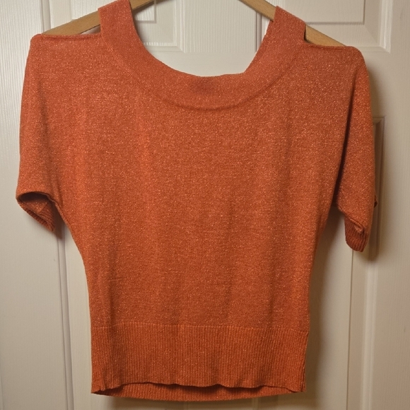 Joseph A Coral Sparkly Knit Batwing Top Y2K  Coquette Shimmering light sweater M - Picture 9 of 9